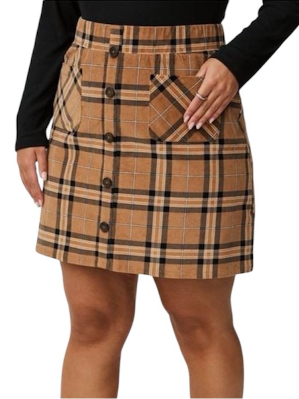 Torrid plaid corduroy button-front mini skirt in brown and black 00 M/L